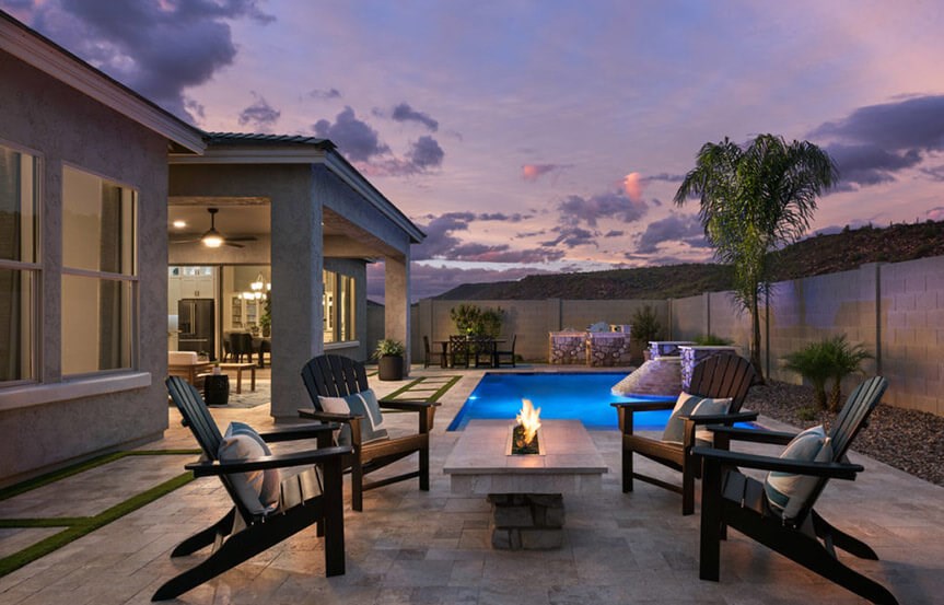Azalea model rear yard with pool by David Weekley at Alamar in Avondale, AZ